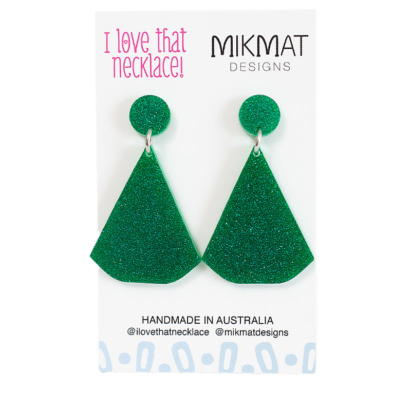 ILTN Collab Glitter Fans Earrings Green