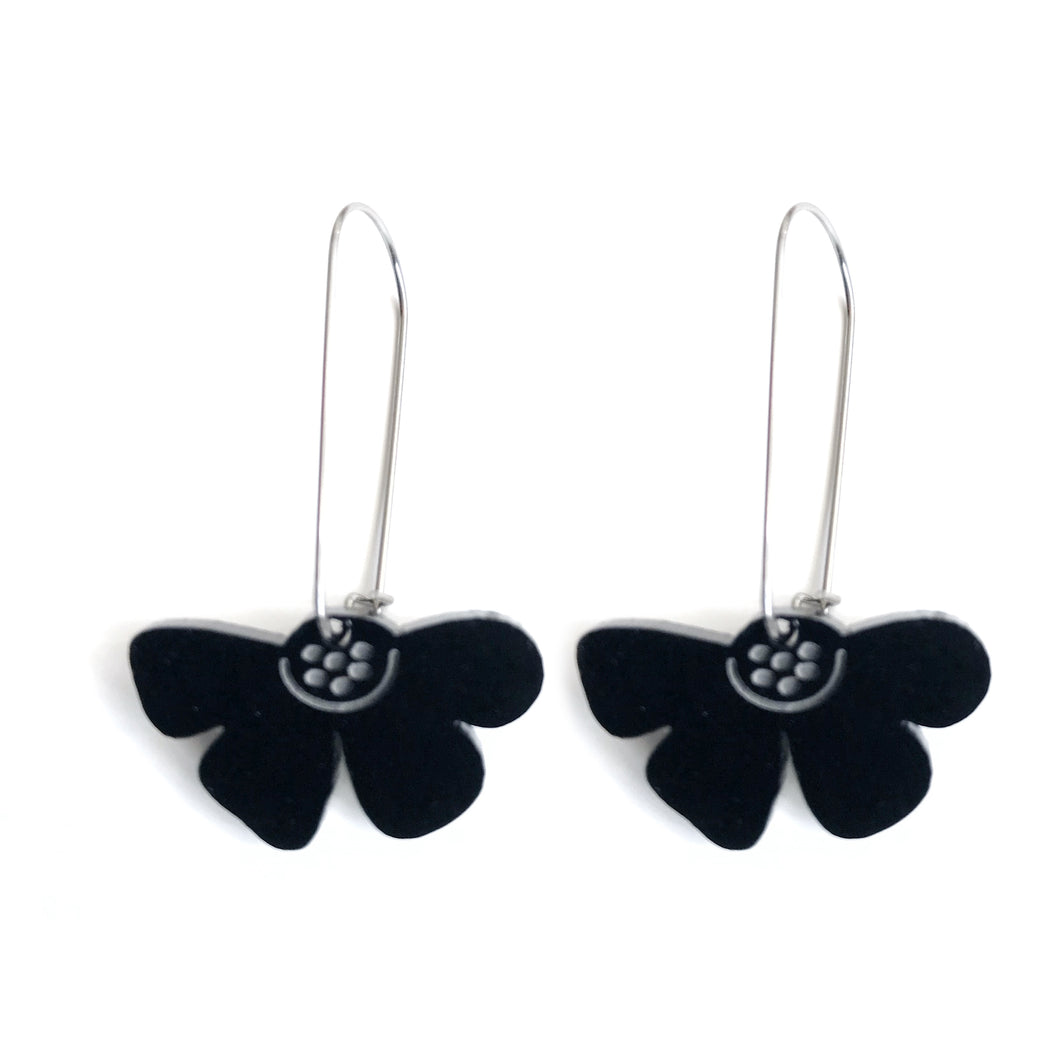 Floral Drop Earrings in Black Acrylic