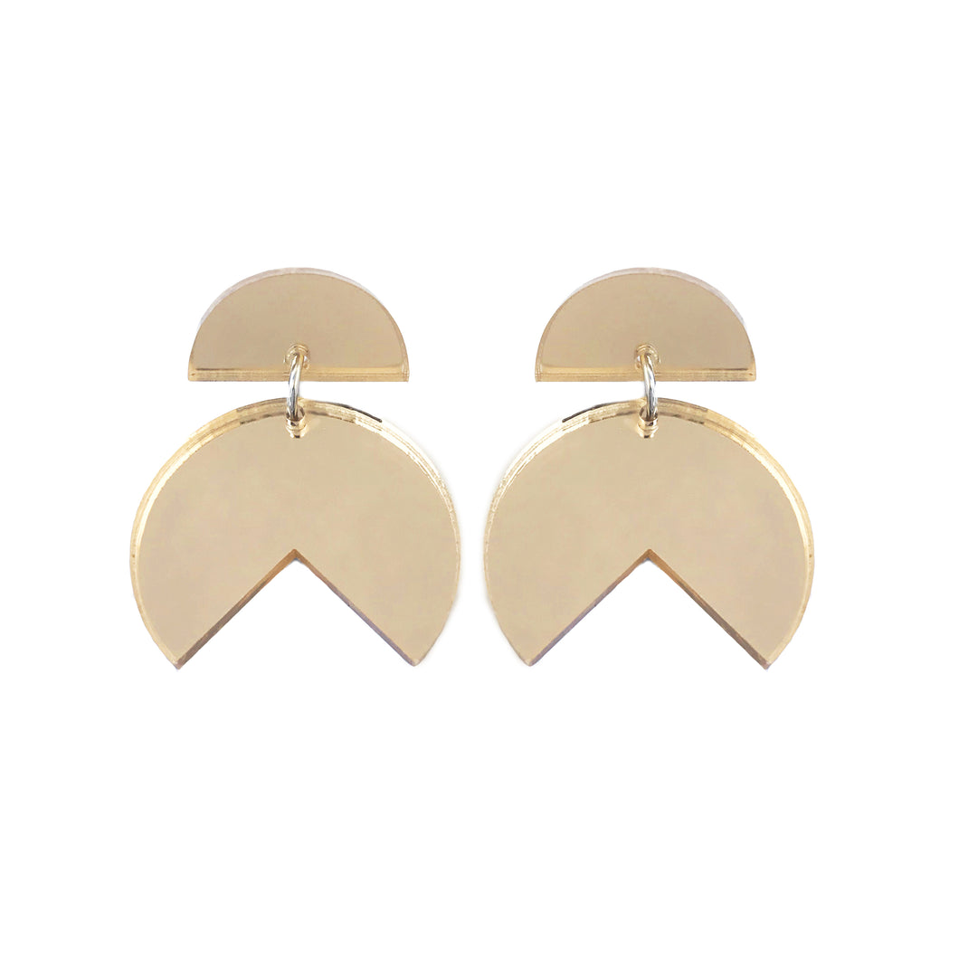 Pacman Drop Earrings Gold Mirror - Mikmat Designs