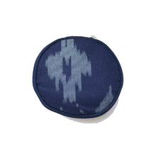 Load image into Gallery viewer, Round Jewellery Roll in Navy Ikat - Mikmat Designs
