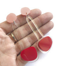 Load image into Gallery viewer, Hanging Drop Earrings Red with Blush Pink Top - Mikmat Designs
