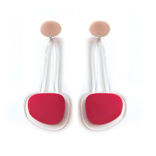 Load image into Gallery viewer, Hanging Drop Earrings Red with Blush Pink Top - Mikmat Designs
