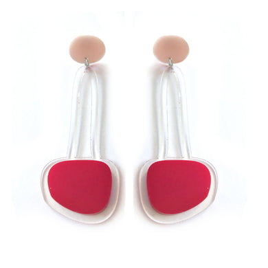 Hanging Drop Earrings Red with Blush Pink Top - Mikmat Designs