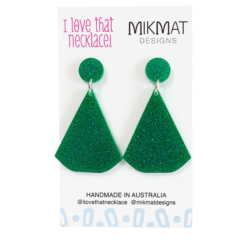 ILTN Collab Glitter Fans Earrings Green - Mikmat Designs