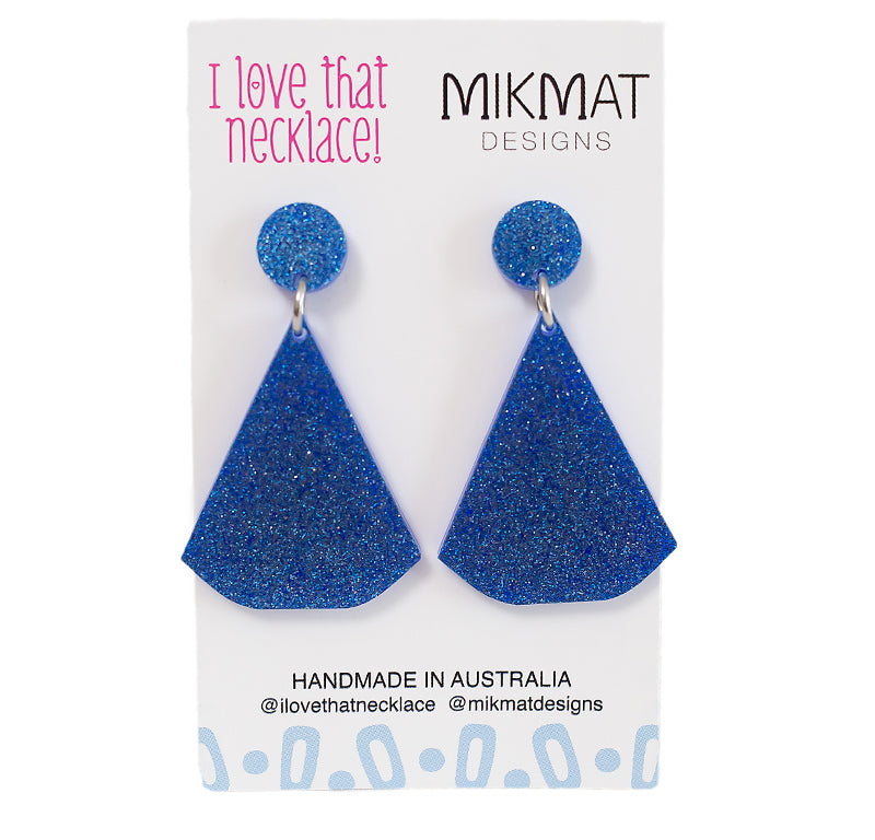 ILTN Collab Glitter Fans Earrings Blue - Mikmat Designs