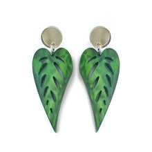 Load image into Gallery viewer, Leaves Drop Earrings Marbled Green - Mikmat Designs
