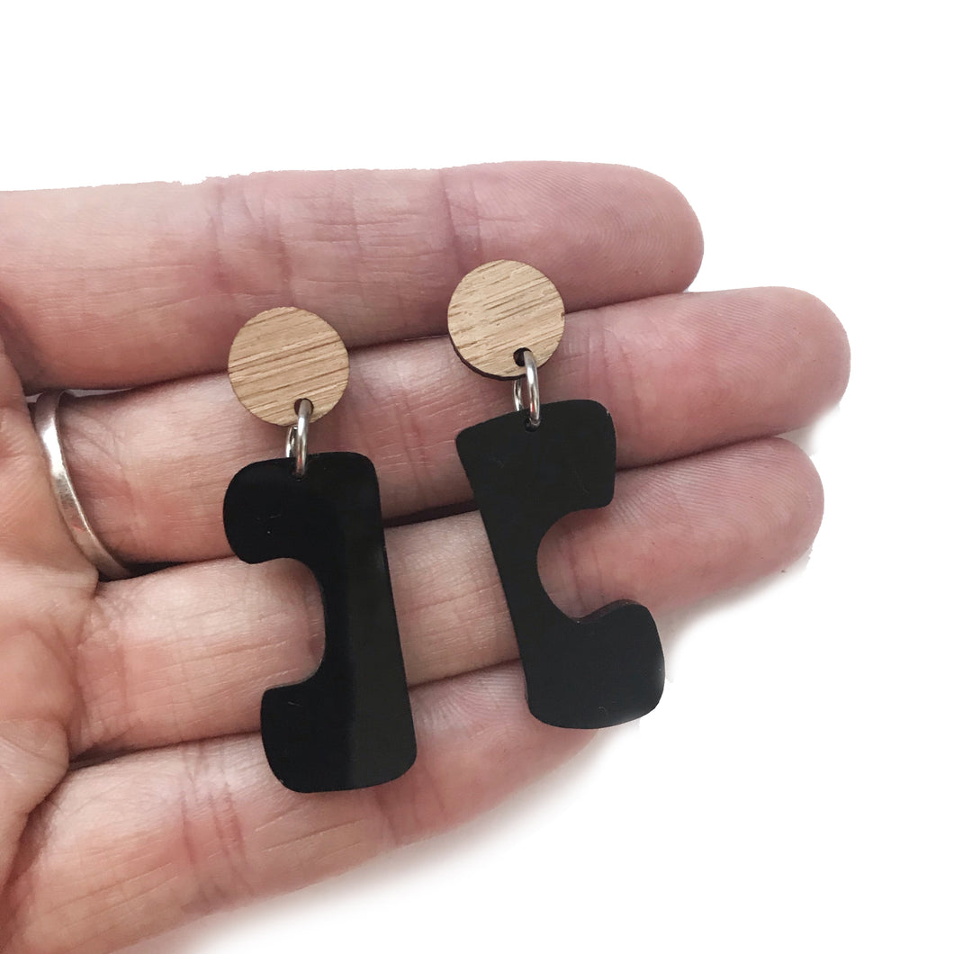 Mini Bridge Earrings Black and Bamboo - Mikmat Designs Earrings Laser Cut Designs