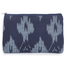 Load image into Gallery viewer, Linen Navy Ikat Pouch - Mikmat Designs
