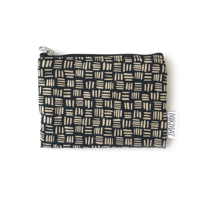 Small pouch with zipper in Black Dashed Linen - Mikmat Designs