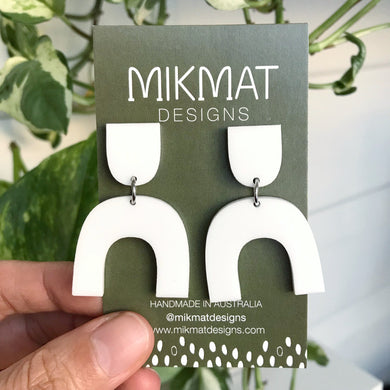 Arch Earrings White Acrylic - Mikmat Designs