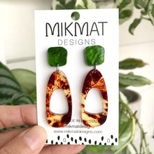 Load image into Gallery viewer, Pebble Hoop Earrings Tortoise Shell Green top - Mikmat Designs Earrings Laser Cut Designs
