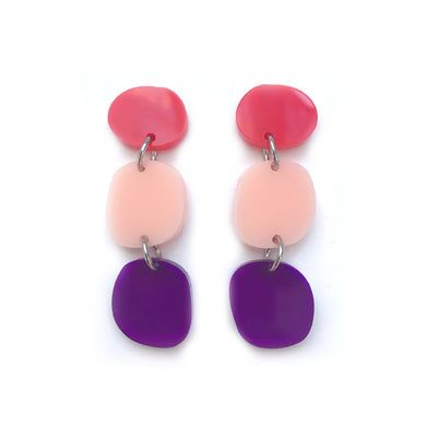 Trio Earrings in Red Orange, Purple and Blush Pink - Mikmat Designs Earrings Laser Cut Designs