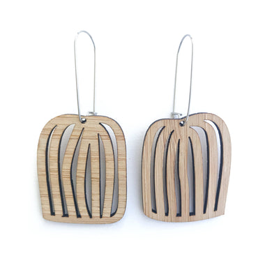 Birdcage Hooked Earring Bamboo - Mikmat Designs