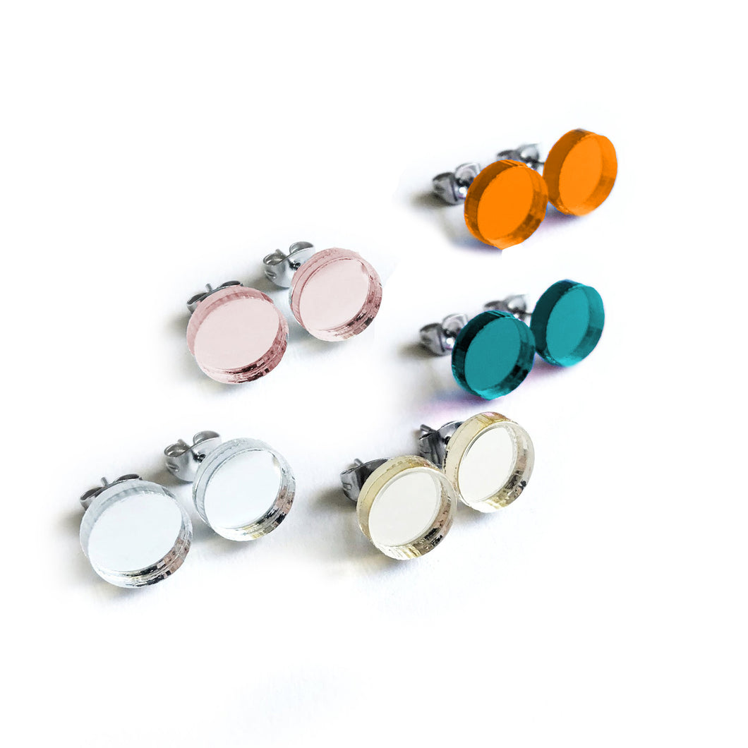Dot Mirror Stud Earrings CHOOSE YOUR COLOUR - Mikmat Designs