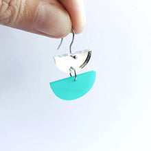 Load image into Gallery viewer, Double Dip Hook Earrings Silver &amp; Mint - Mikmat Designs
