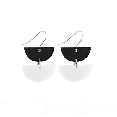 Double Dip Hook Earrings Black & White - Mikmat Designs