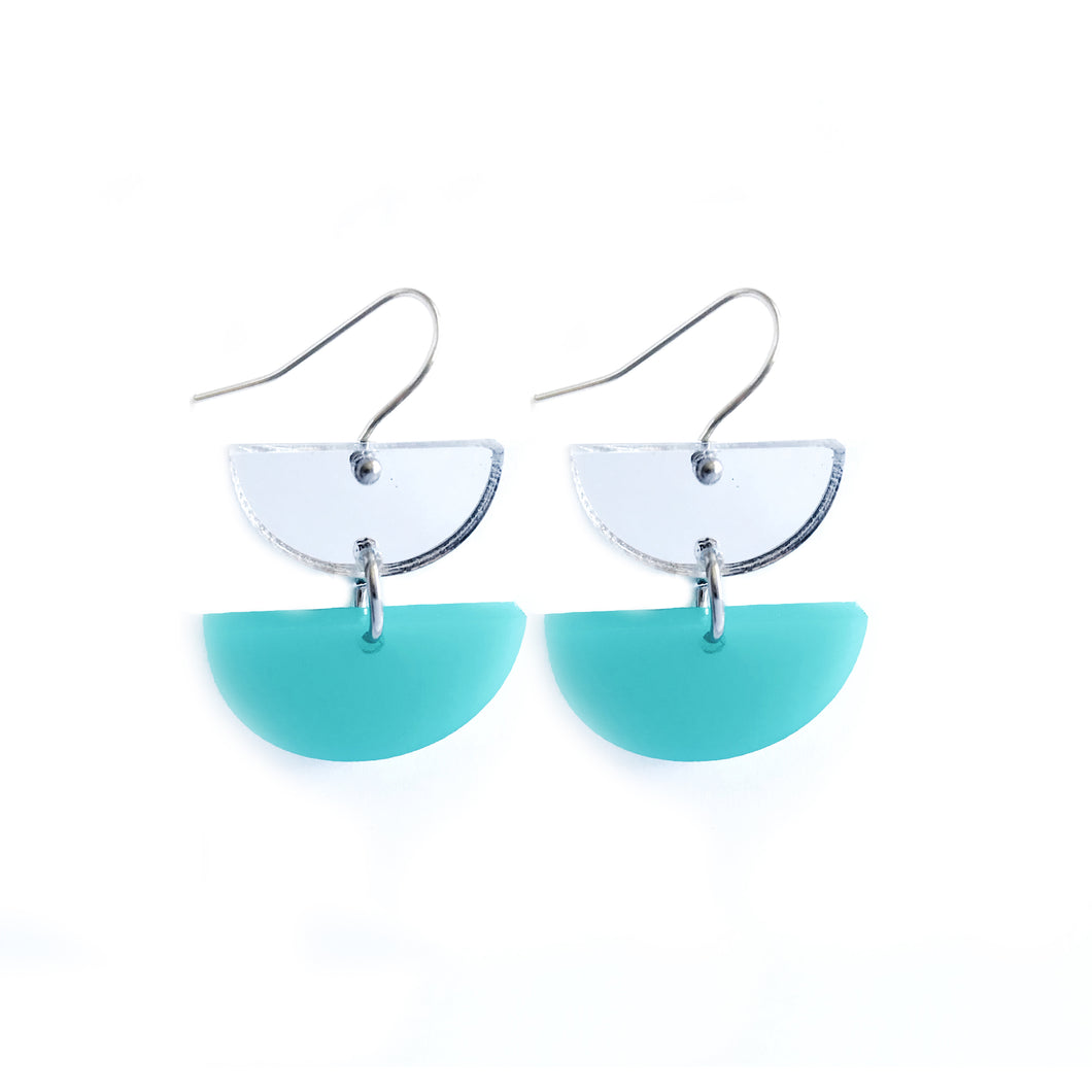 Double Dip Hook Earrings Silver & Mint - Mikmat Designs