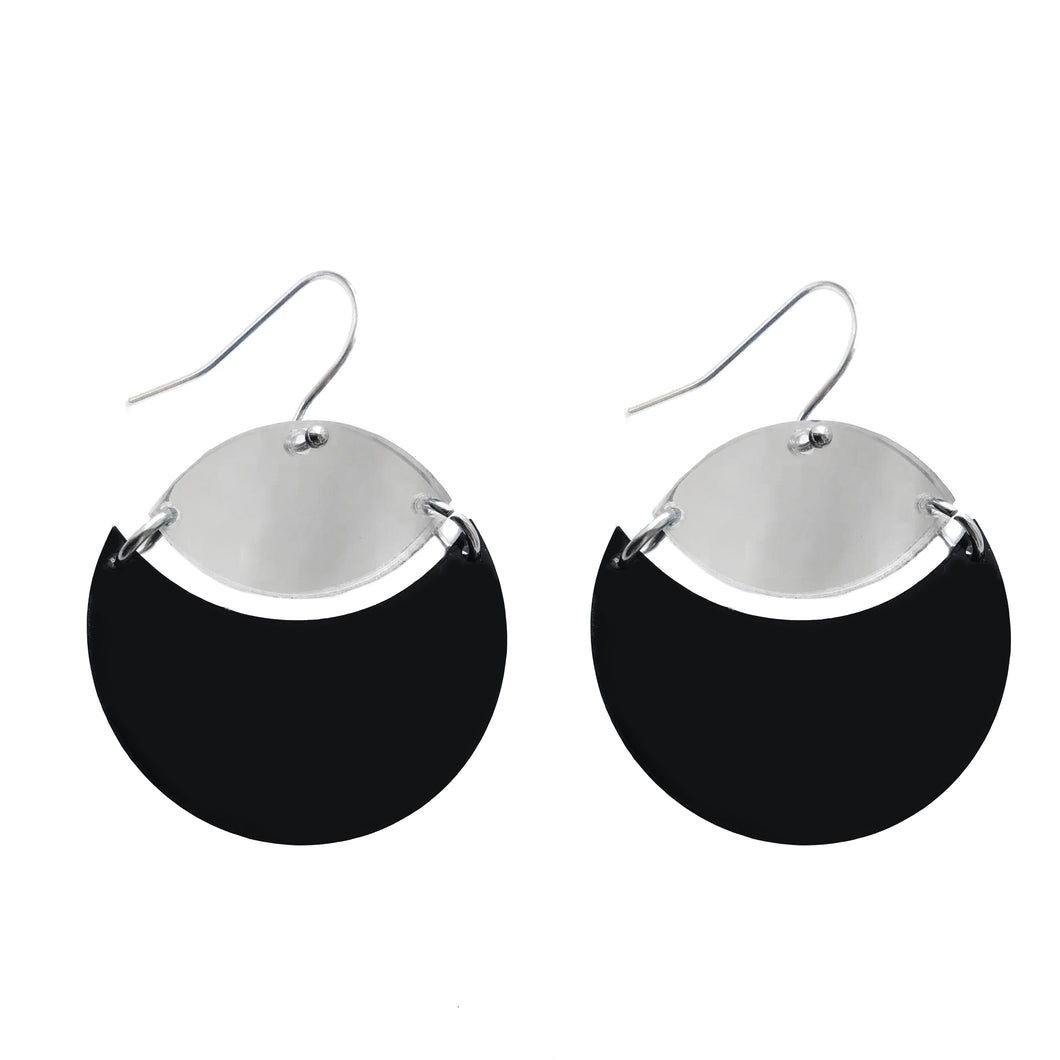 Eclipse Drop Earrings Silver Mirror & Black - Mikmat Designs