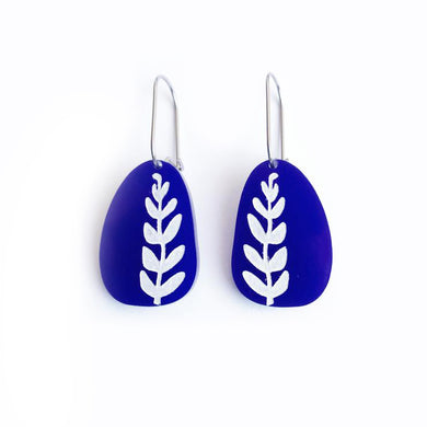 Fern Earrings Blue - Mikmat Designs Earrings Laser Cut Designs