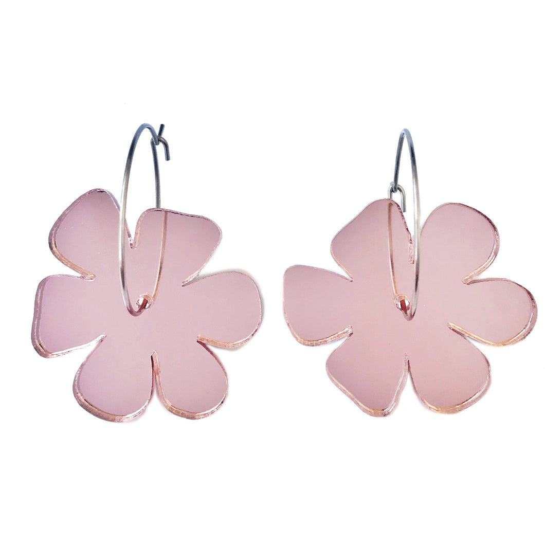 Flower Earrings Rose Gold Mirror - Mikmat Designs Earrings Laser Cut Designs