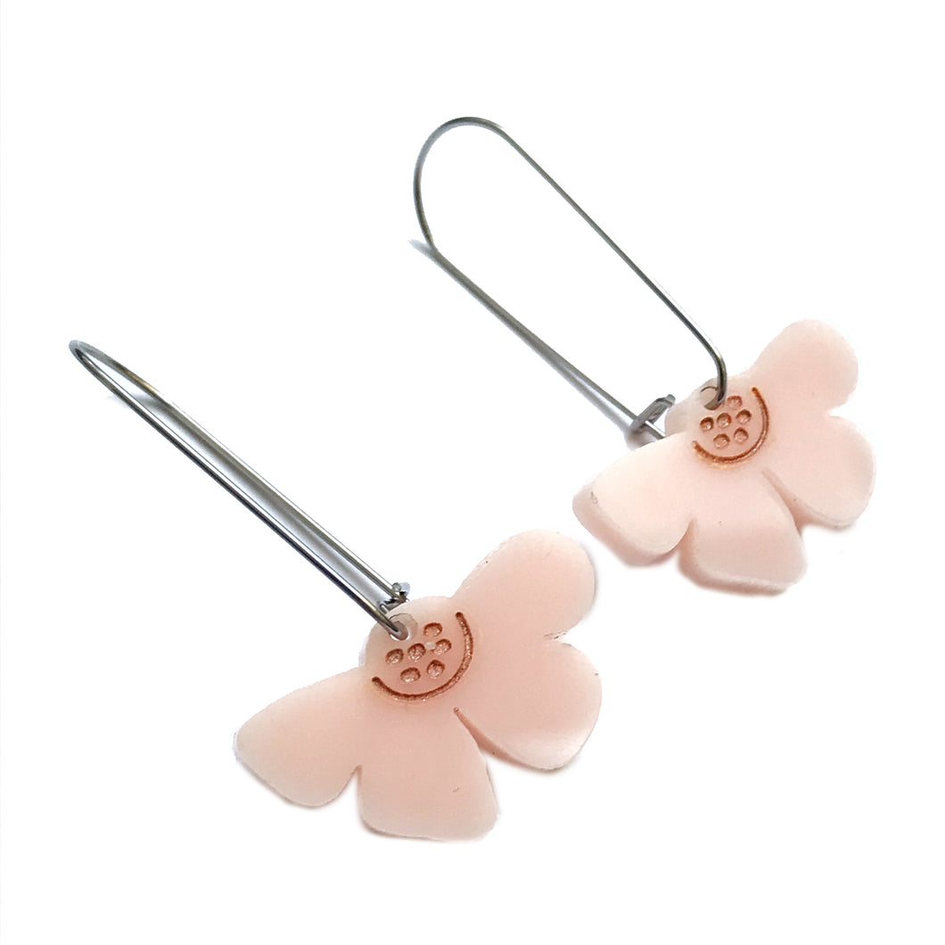 Floral Drop Earrings in Blush Pink Acrylic