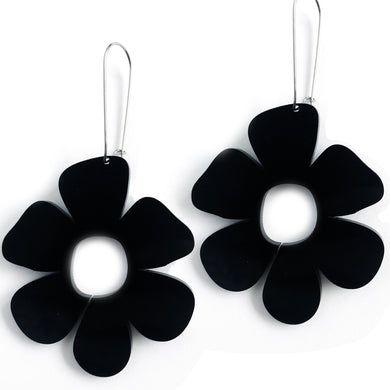 Giant Flower Earrings Black - Mikmat Designs