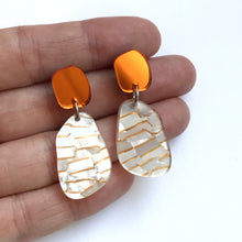 Load image into Gallery viewer, Stone Drop Earrings in Orange Mirror and Gold Fleck
