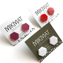 Load image into Gallery viewer, Hexagon Stud Earrings CHOOSE YOUR COLOUR
