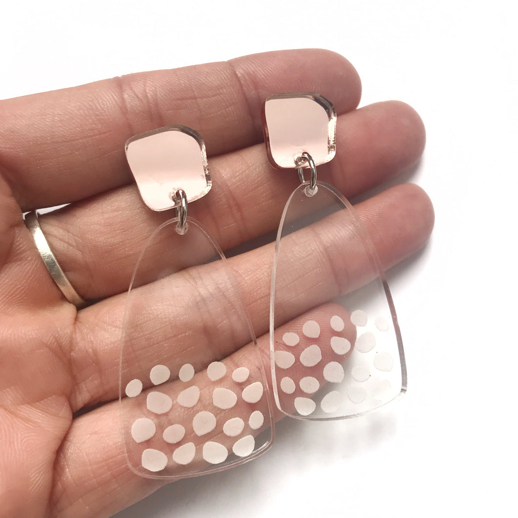 Freckle Earrings Rose Gold Mirror & Clear - Mikmat Designs
