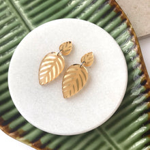 Load image into Gallery viewer, Spring Leaves Gold Mirror Earrings - Mikmat Designs
