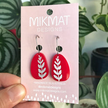 Load image into Gallery viewer, Fern Earrings Red and Silver
