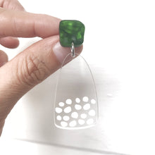 Load image into Gallery viewer, Freckle Earrings Etched Clear Acrylic Marble Green Top - Mikmat Designs

