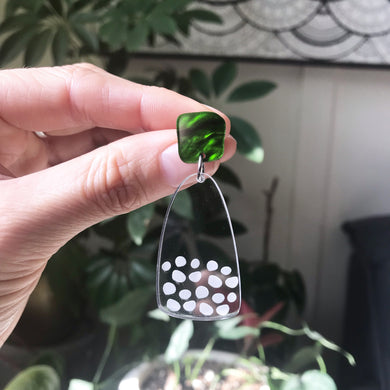 Freckle Earrings Etched Clear Acrylic Marble Green Top - Mikmat Designs
