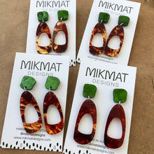 Load image into Gallery viewer, Pebble Hoop Earrings Tortoise Shell Green top - Mikmat Designs Earrings Laser Cut Designs
