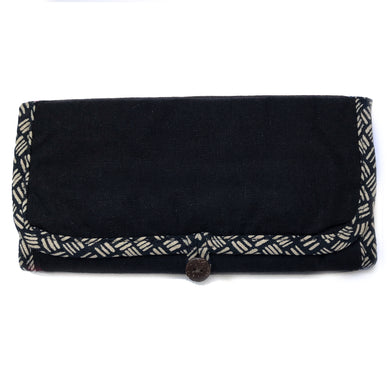 Jewellery Roll in Black Dashed Linen - Mikmat Designs