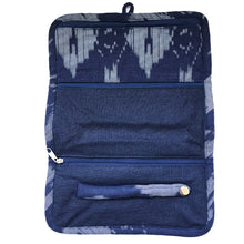 Load image into Gallery viewer, Jewellery Roll in Navy Ikat Linen - Mikmat Designs
