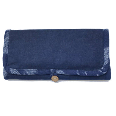 Jewellery Roll in Navy Ikat Linen - Mikmat Designs