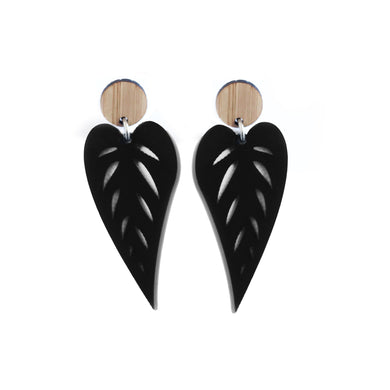 Leaves Drop Earrings Black & Bamboo - Mikmat Designs