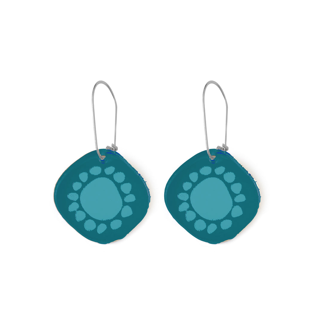 Mini Sunshine Earrings Peacock Blue Green Mirror