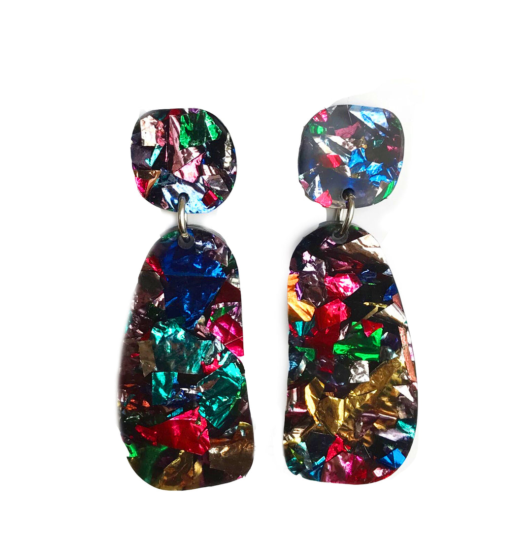 Organic-shaped Multicolour Glitter Earrings - Mikmat Designs