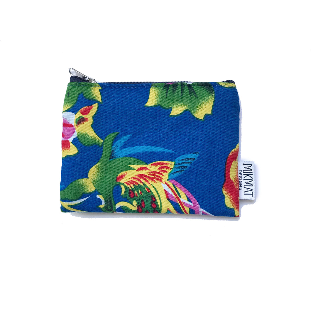 Small Pouch in Blue Peacock Fabric - Mikmat Designs