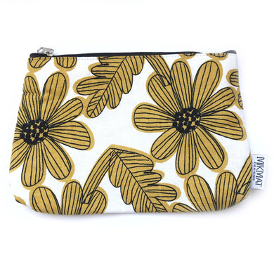 Linen Yellow Flowers Pouch - Mikmat Designs