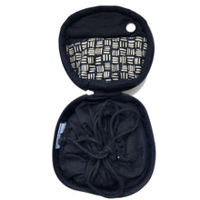 Load image into Gallery viewer, Round Jewellery Roll in Black Dashed Linen - Mikmat Designs

