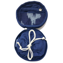 Load image into Gallery viewer, Round Jewellery Roll in Navy Ikat - Mikmat Designs
