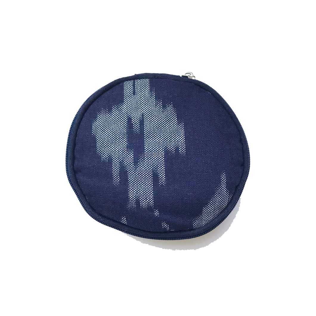 Round Jewellery Roll in Navy Ikat - Mikmat Designs