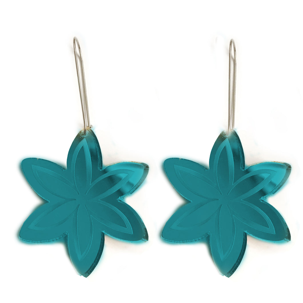 Snowflake Earrings in Peacock Blue Green