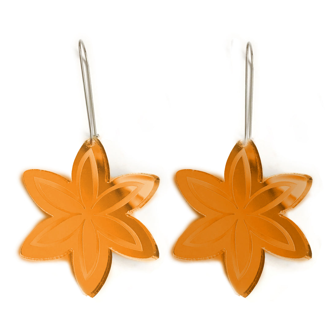 Snowflake Earrings in Orange Mirror