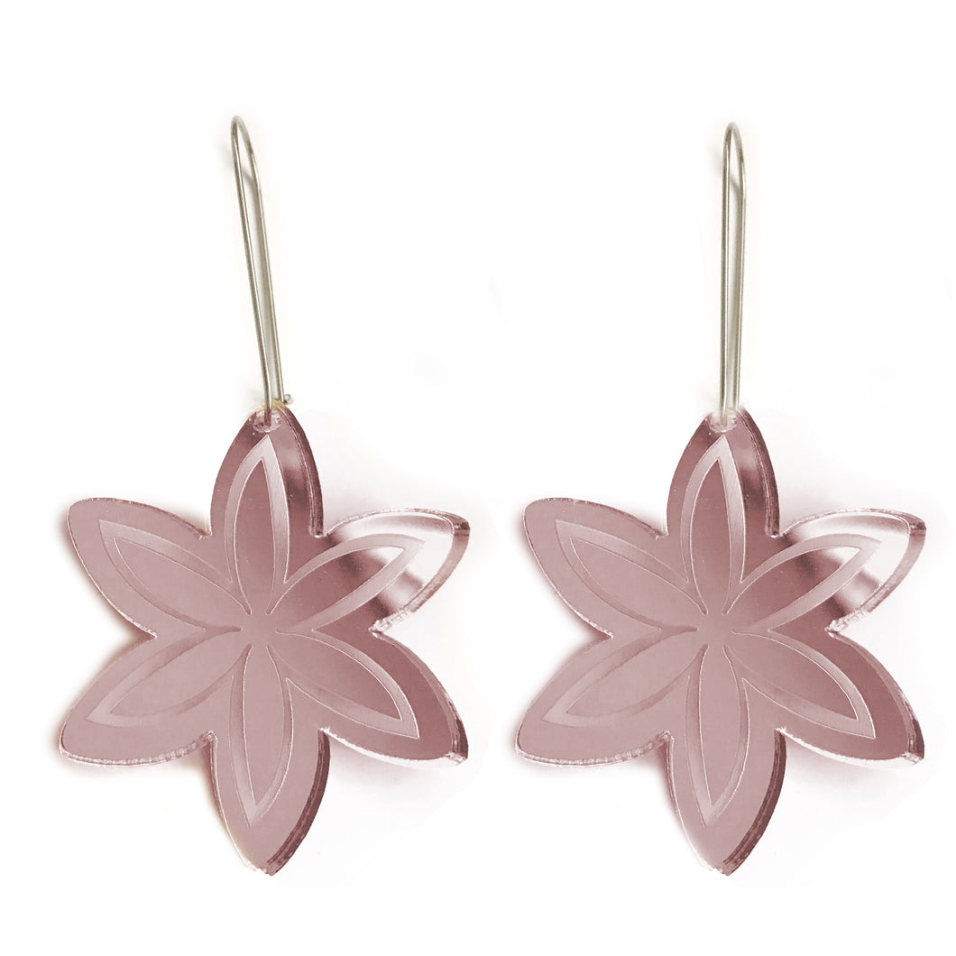 Snowflake Earrings in Rose Gold Mirror