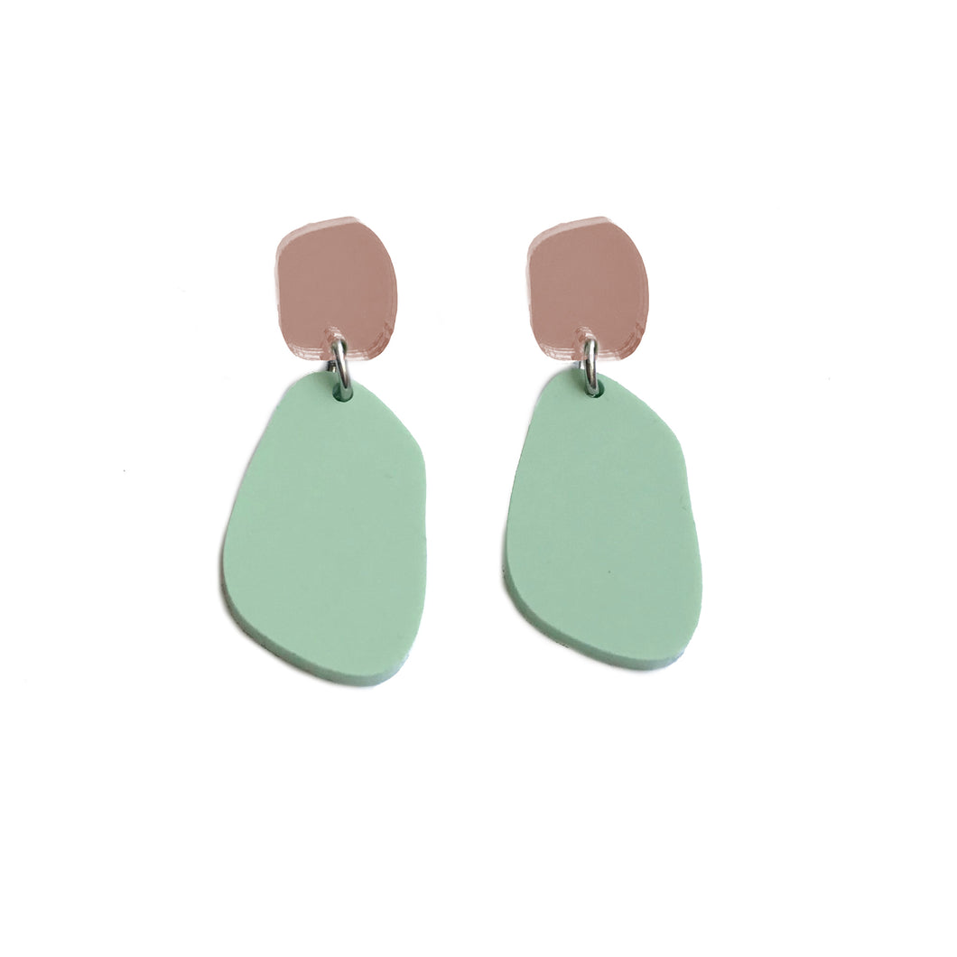 Stone Drop Earrings in Rose Gold & Matte Mint Green