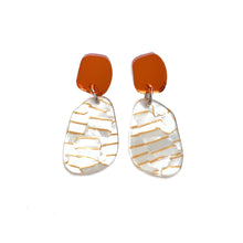 Load image into Gallery viewer, Stone Drop Earrings in Orange Mirror and Gold Fleck
